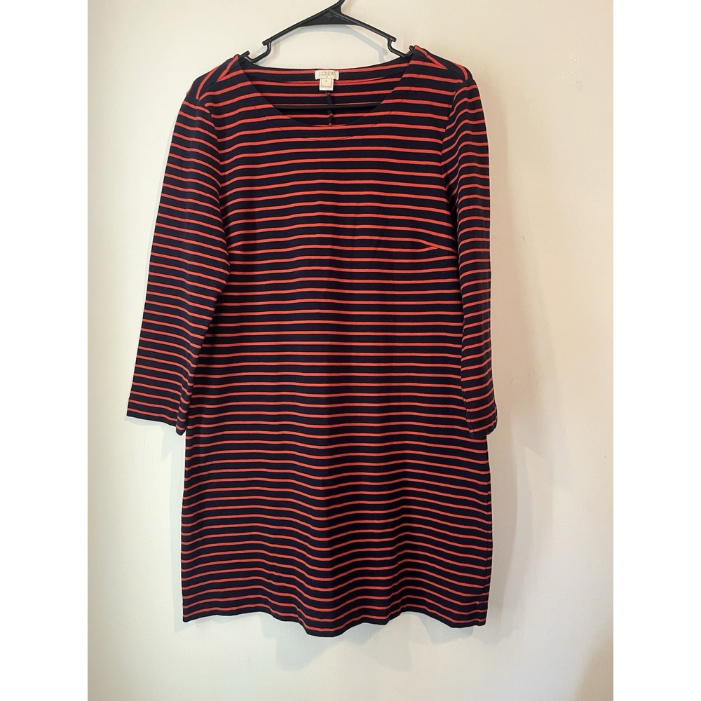 J Crew Knit Long Sleeve Dress Knee Length Sheath Red Striped Size Medium